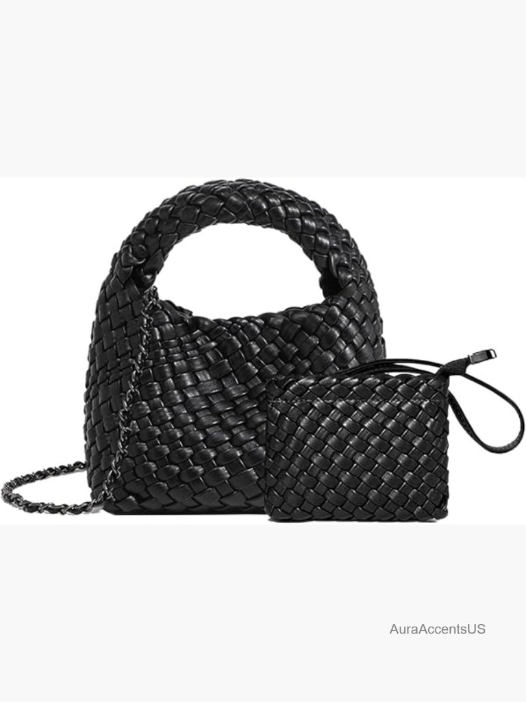 Woven Bucket Bag Faux Leather Crossbody Shoulder Purse Tote Handbag Knit